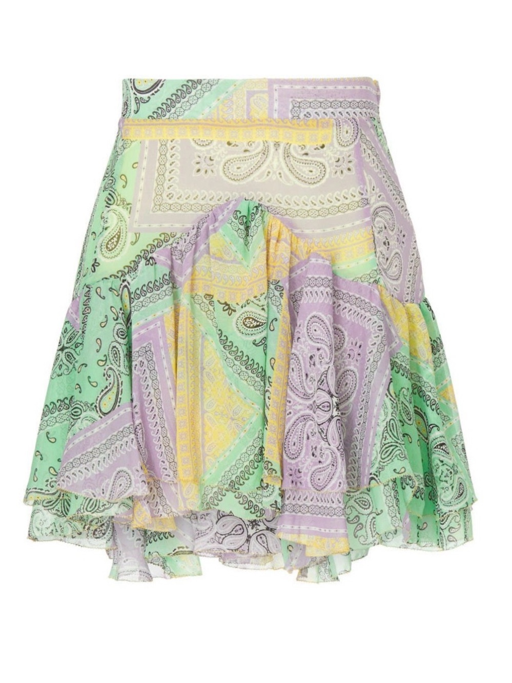 Le Superbe Trifecta Skirt Patchwork Paisley Ruffle Skirt - Mint, Lilac & Yellow